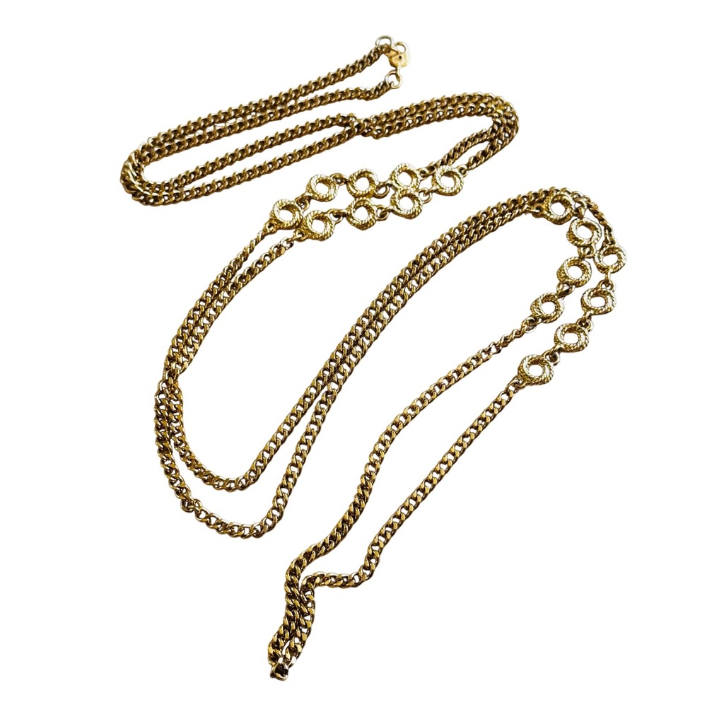 Monet Gold Chain Necklace VTG Gold Bold 60s Flapper Opera Long Statement 54"
